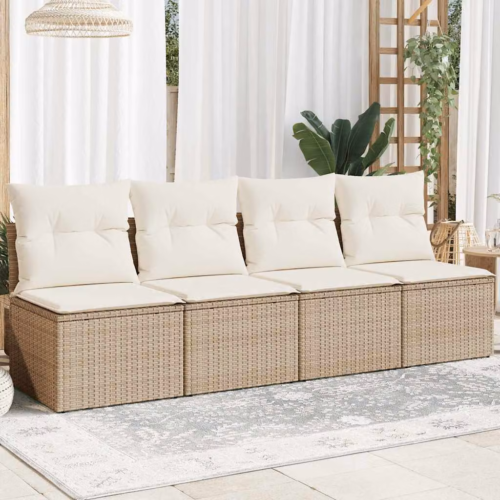 vidaXL Divano da Giardino a 4 Posti in Polyrattan Beige con Cuscini Imbottiti e Rivestimenti Rimovibili