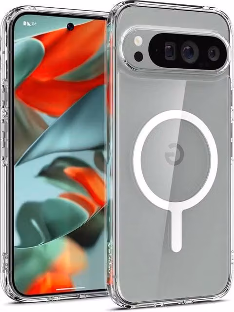 Copertura MagFit a Anello di Metallo per Google Pixel 9 Pro XL - Bianco e Trasparente