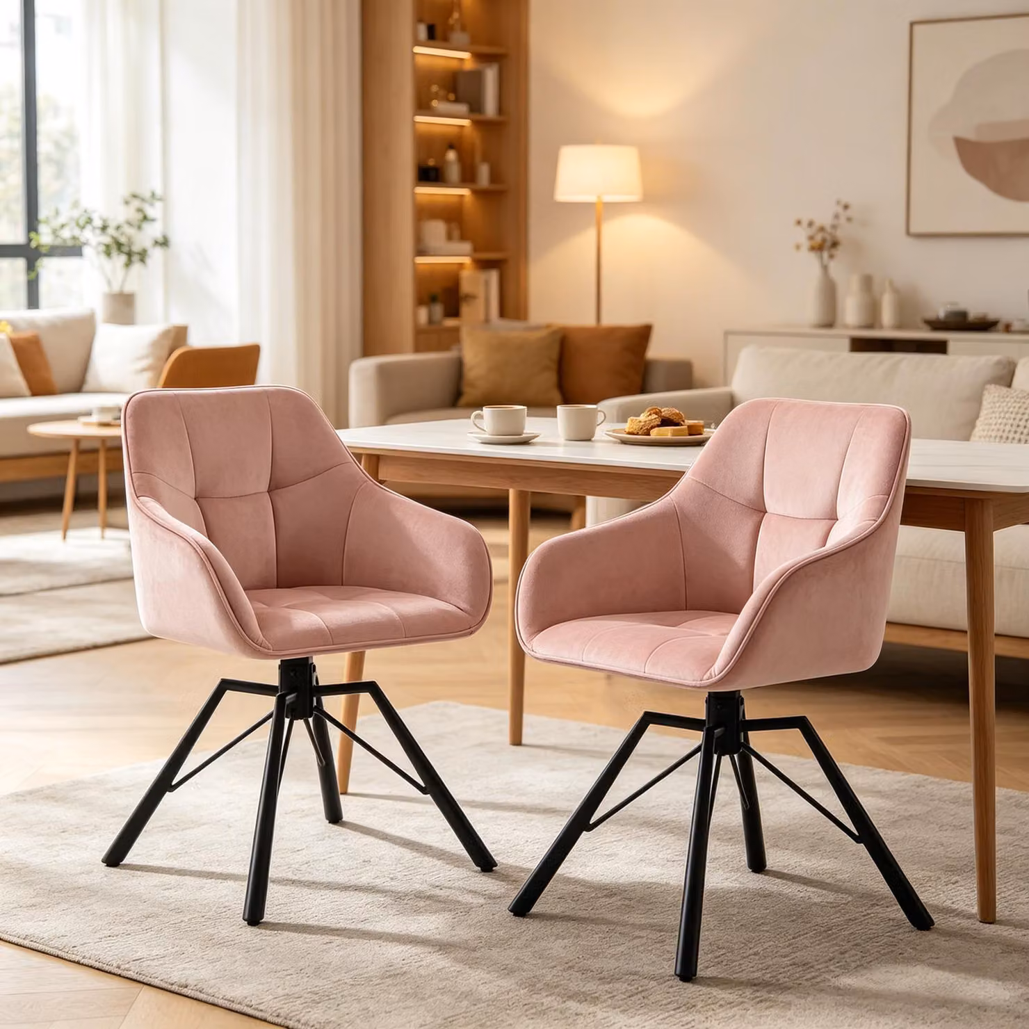 Sedie eleganti per camera da letto, sedie larghe per cucina, sedia da pranzo girevole, sedie da cucina con schienale imbottito (solo 2 pezzi). Colore: rosa