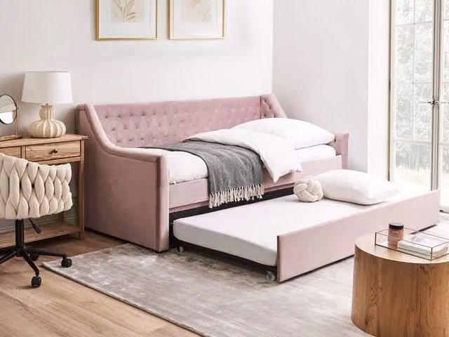 Letto singolo Beliani in velluto rosa con cassetto, L/P/H: 90 x 200 cm