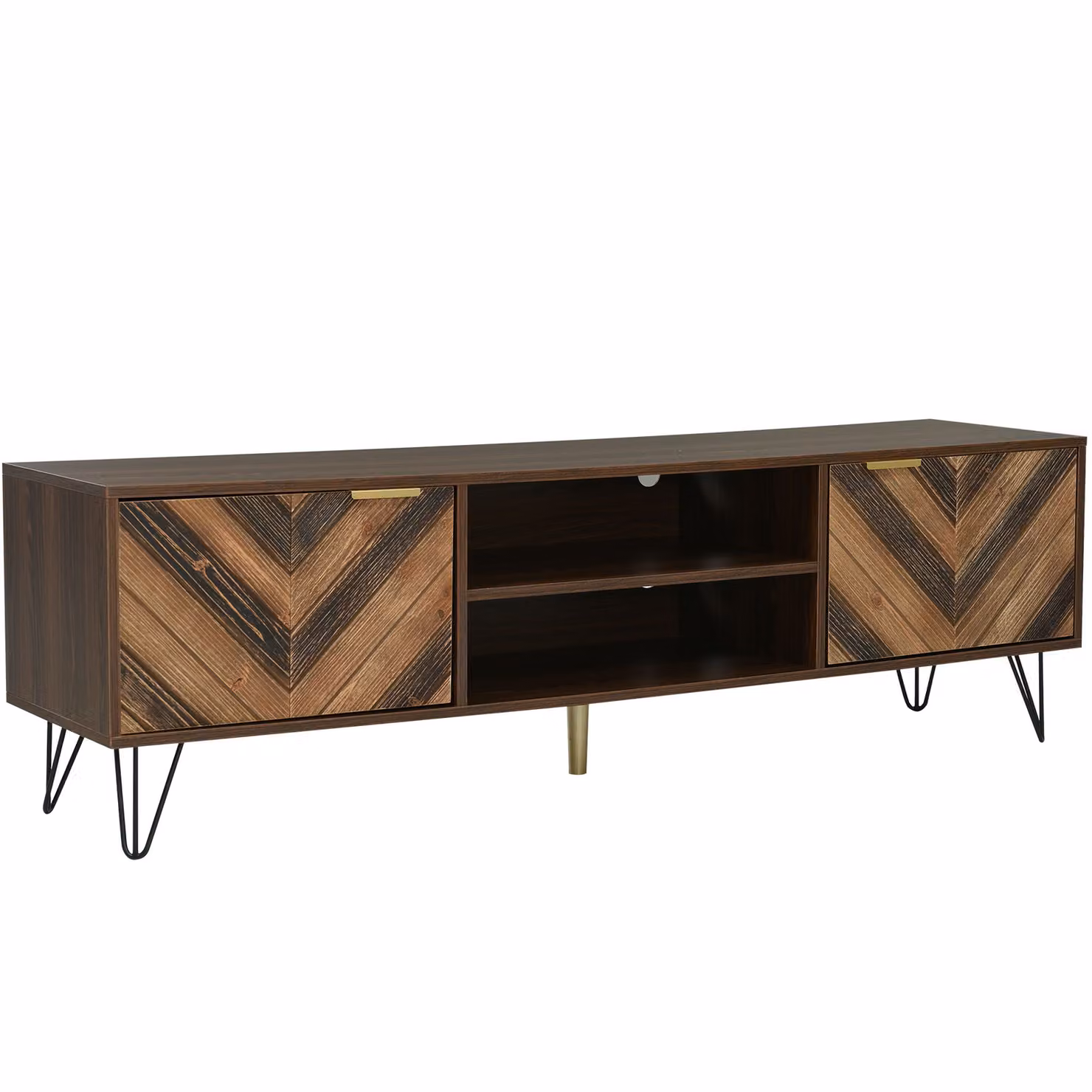 Mobile TV GL Store in Legno Massello con 2 Ante e 2 Scomparti, Colore Marrone e Beige, L/P/H: 157 x 48 x 38 cm – 2