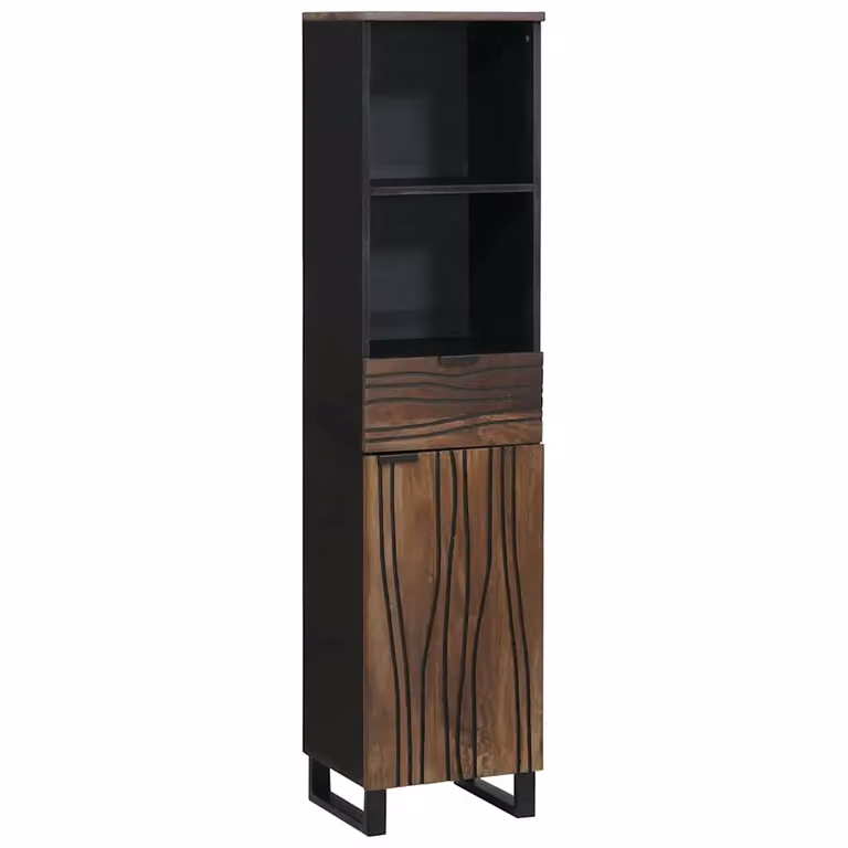 Mobile da bagno moderno vidaXL in legno e metallo, colore marrone e nero, L/P/H: 38 x 33 x 160 cm