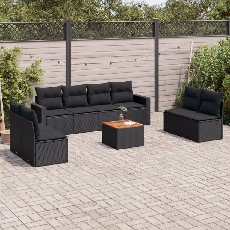 Maison Exclusive - Set Divani da Giardino 9 pz con Cuscini Nero in Polyrattan