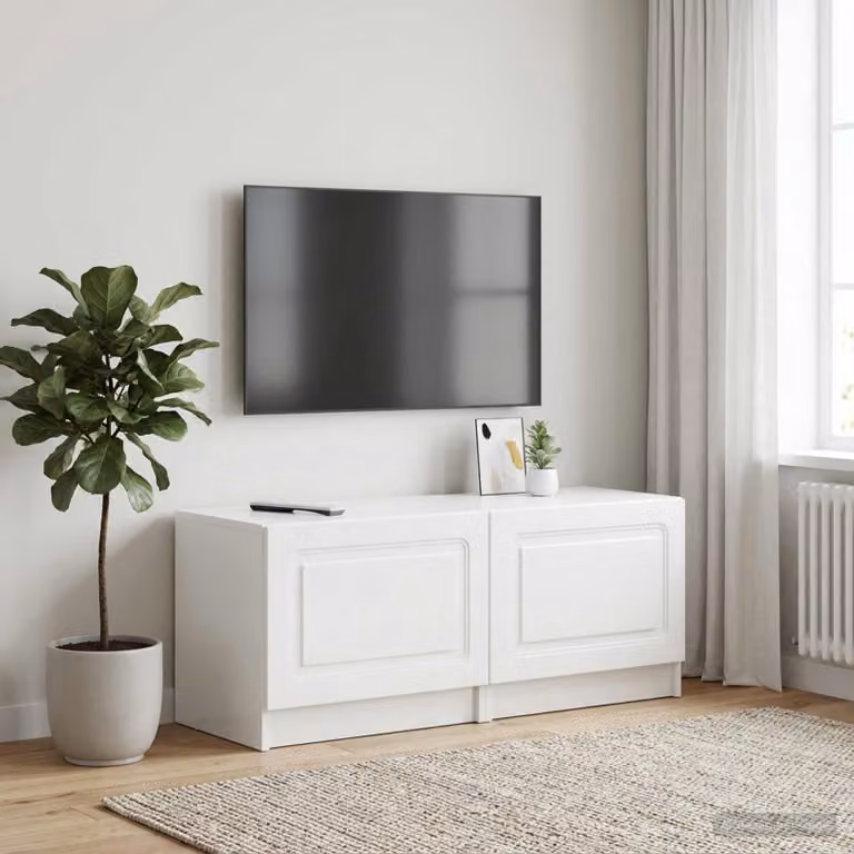 Mobile TV vidaXL moderno in legno MDF bianco lucido L: 120 cm, P: 40 cm, H: 49 cm