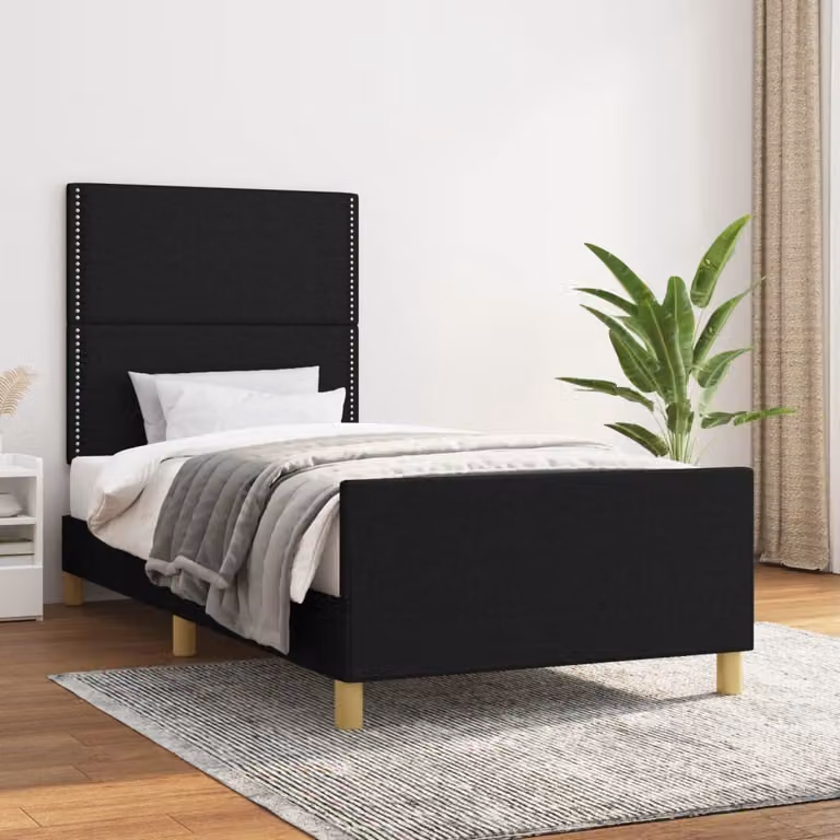 The Living Store Struttura letto con testiera nera 90x200 cm in tessuto