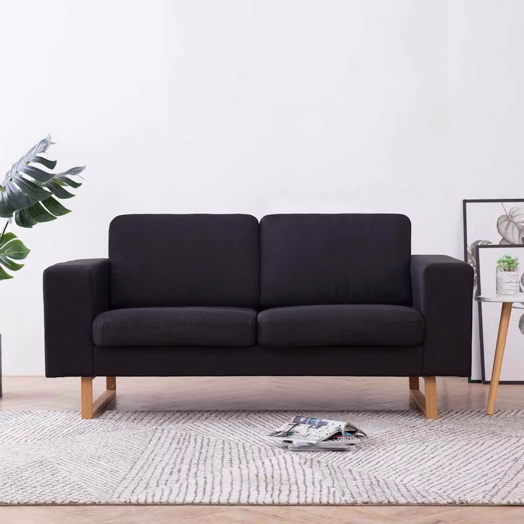 vidaXL Divano a 2 Posti Moderno in Tessuto Nero con Struttura in Legno Solido e Coperture Rimovibili