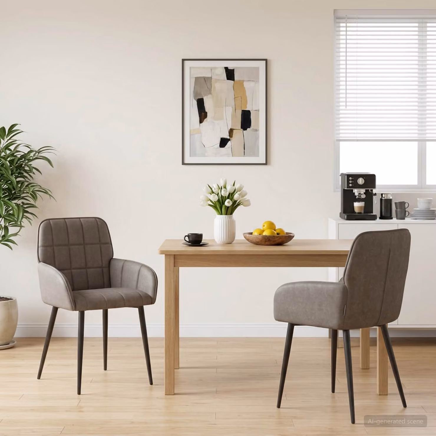 Set di 2 sedie da pranzo vidaXL in similpelle grigia con design moderno, L: 56.5 cm, P: 50 cm, H: 85 cm