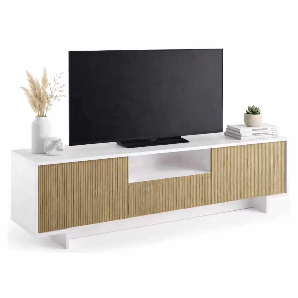 Mobile porta TV Atina DMORA Made in Italy, Bianco e Beige con un cassetto, L: 170 cm, P: 42 cm, H: 48 cm – 2