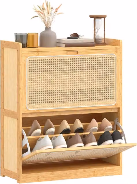 Mobiletto per Scarpe con 2 Cassetti ¨C Minimal ¨C 69x29x83 cm in Bamb¨´ e Rattan