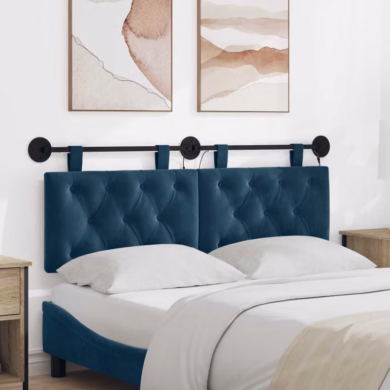 Testiera da letto sospesa vidaXL in velluto blu con illuminazione integrata L: 130 cm, H: 55 cm, P: 7 cm