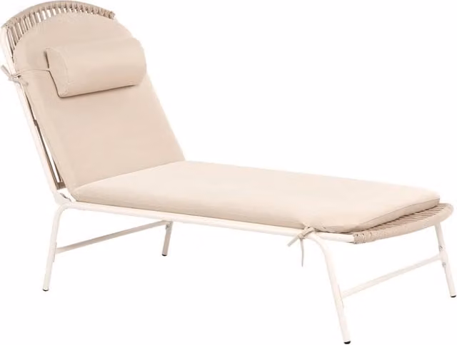 Lettino da sole Beliani in acciaio verniciato con cuscino in tessuto beige e grigio e schienale regolabile per giardino – 1