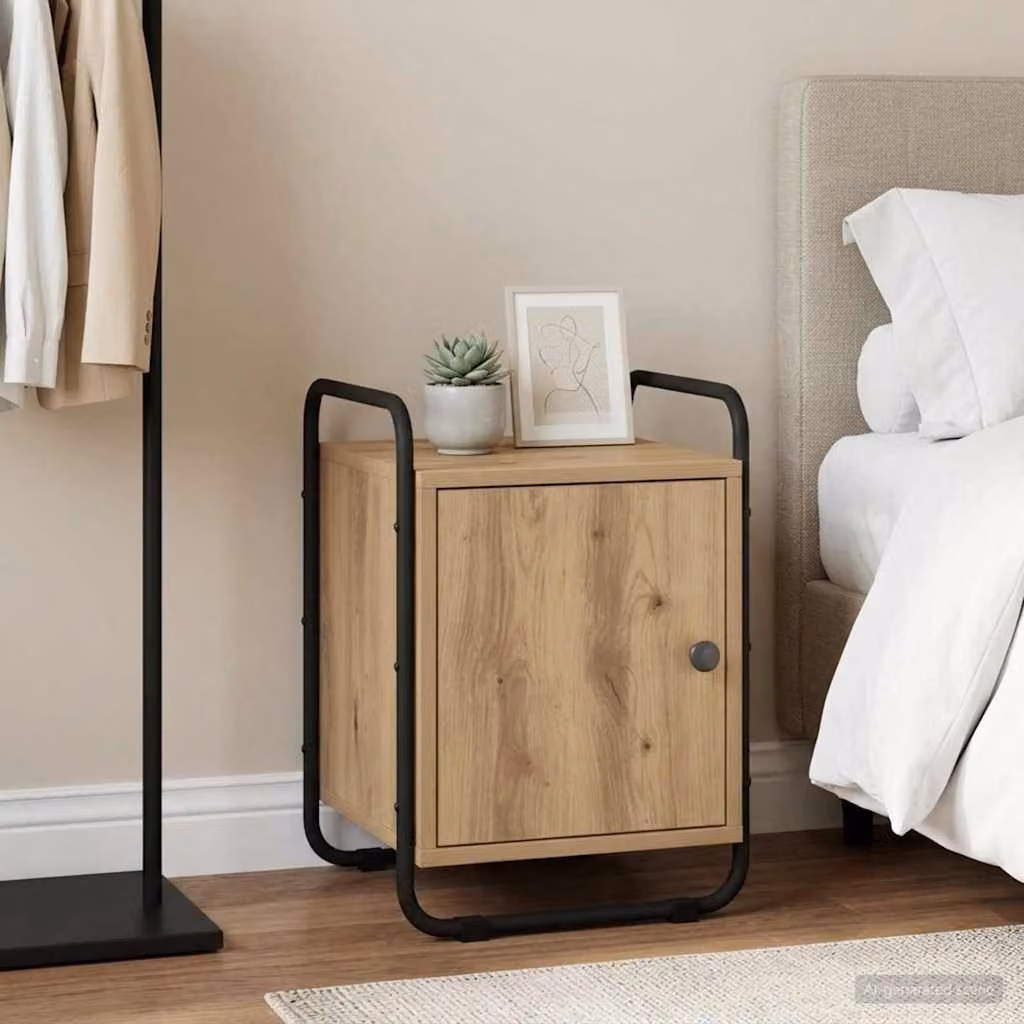 Armadio da notte vidaXL in legno ingegnerizzato e metallo, stile moderno, colore marrone e nero