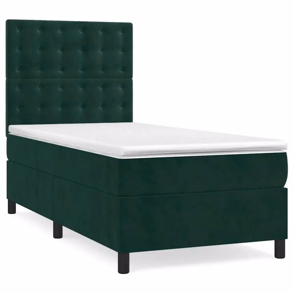 Letto Ibrido vidaXL con Giroletto a Molle e Materasso in Velluto Verde Scuro, L 80 x P 200 cm – 2