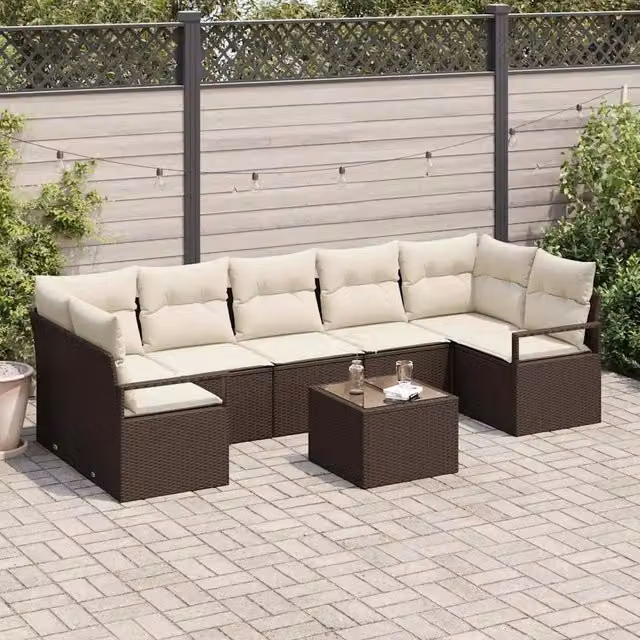 Set Divano da Giardino 8 pz 7-Numero di posti Marrone e Crema 3354967