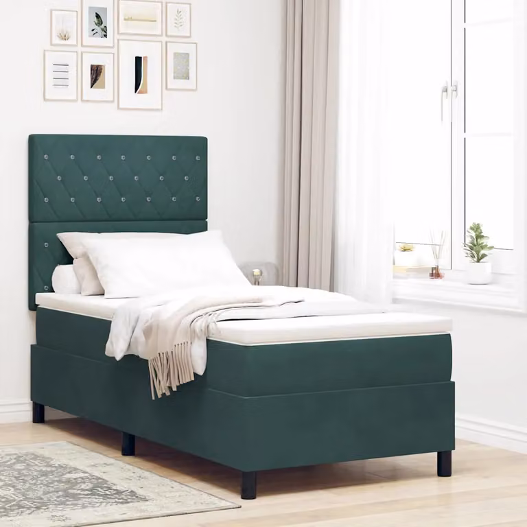 Letto a molla con illuminazione LED vidaXL in velluto verde scuro L/P: 100 x 200 cm