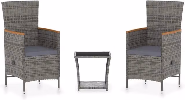 Set Divani da Giardino 3 pz | Set Salotto da Giardino con Cuscini in Polyrattan Grigio