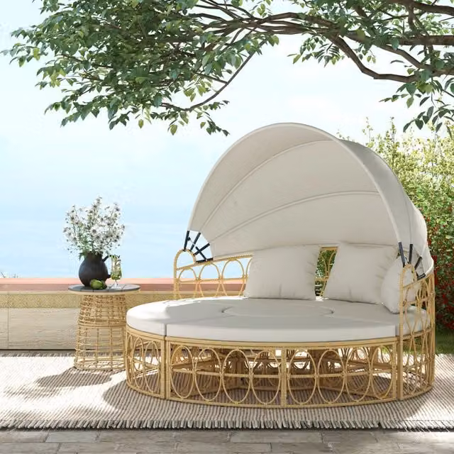 Isola solare 4 pezzi con 5 cuscini ¨C Minimal ¨C Beige effetto rattan 178x85x66.5 cm