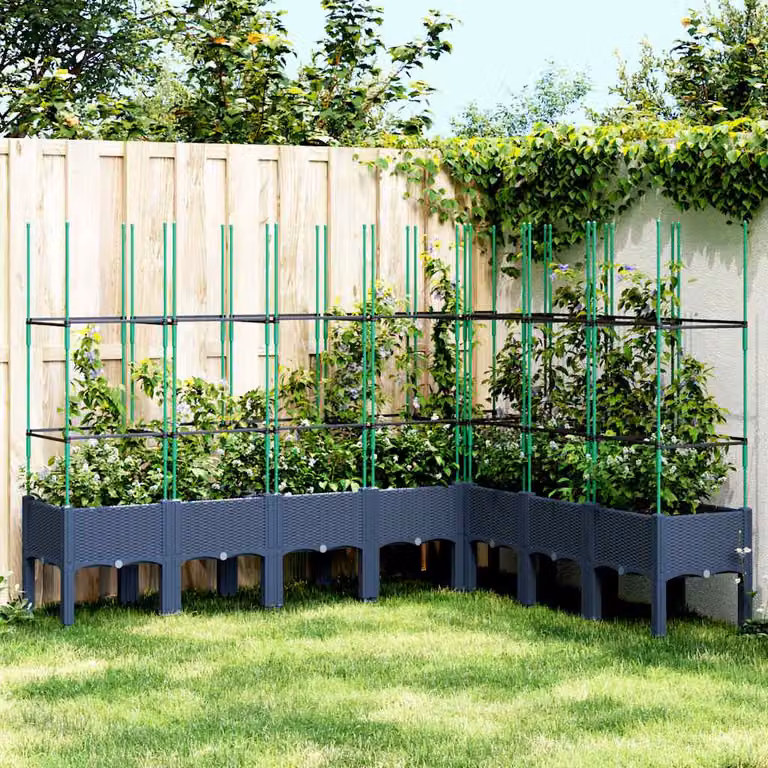 Fioriera da giardino con traliccio per piante rampicanti vidaXL, Grigio Blu, L: 200 cm, P: 160 cm, H: 142,5 cm