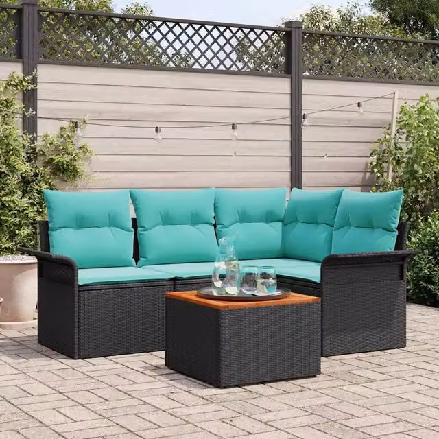 Set Divano da Giardino 5 pz 4-Numero di posti Nero e Turchese 3355995