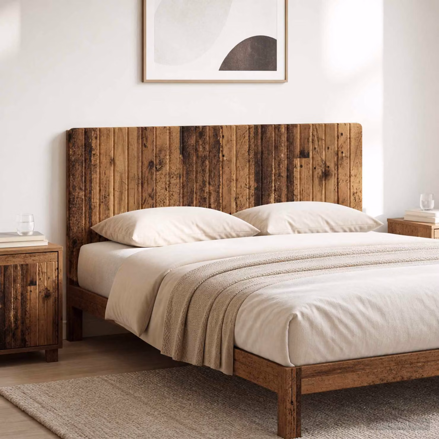 Testiera da muro vidaXL ZWOLLE in legno ingegnerizzato marrone con ripiano integrato L 140 cm, H 50 cm, P 12,2 cm