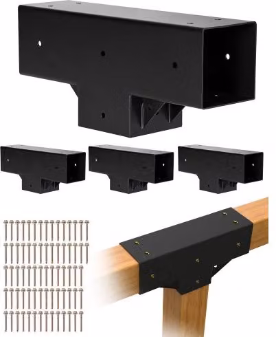 Kit di 4 staffe a 3 vie VEVOR in acciaio nero per pergola e gazebo, adatto per travi in legno da 92 x 92 mm, completo di viti