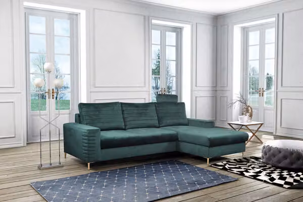 Divano ad angolo "Collin" Divano ad angolo funzione letto Jungle verde / piedi neri Recamiere destra