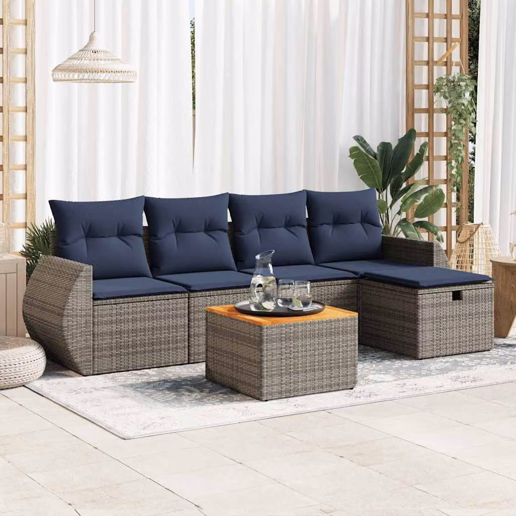 Maison Exclusive - Set Divano da Giardino 6 pz con Cuscini Grigio in Polyrattan