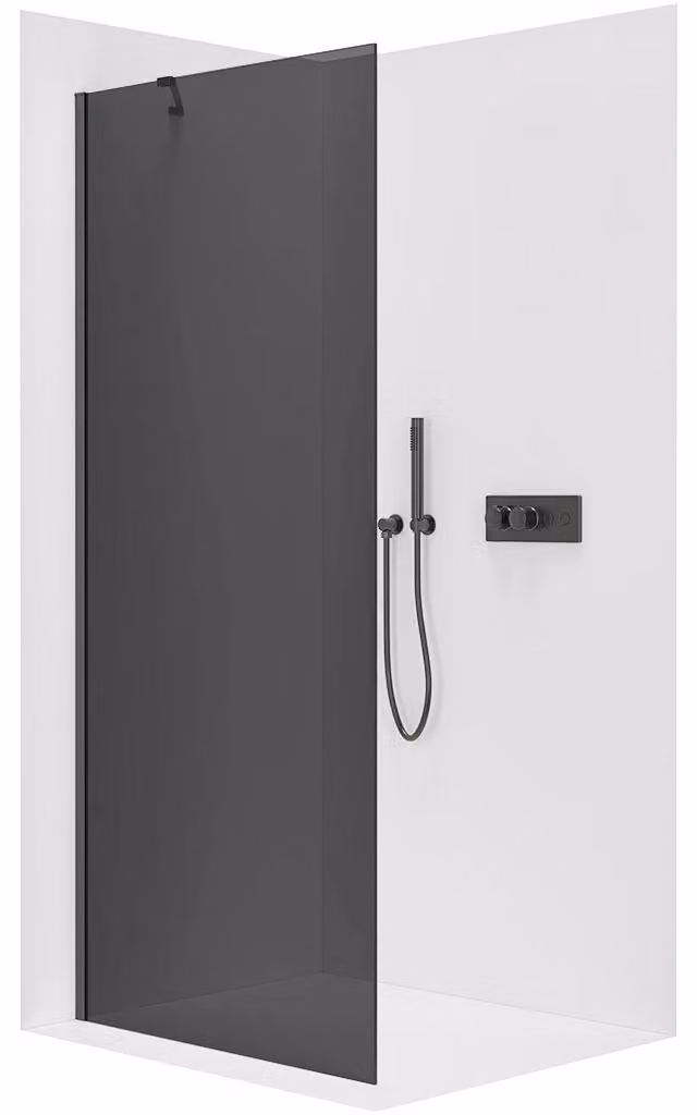CERANO - Box doccia Walk-in Onyx Y L/P - 10 mm - nero opaco, vetro grafite - 90x200 cm