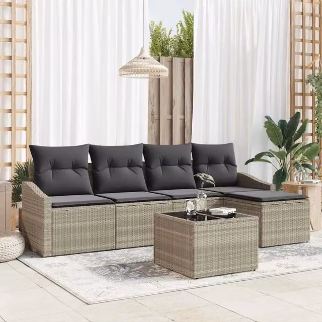Set di divani 6 pz Grigio chiaro polyrattan 3346692