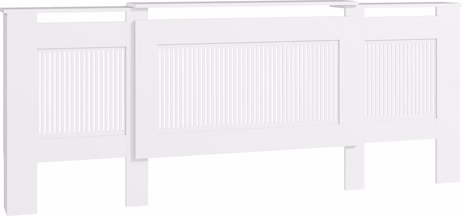 Fortuna Lai Copriradiatore estraibile Copriradiatore con ripiano, lamelle, copriradiatore Copertura per radiatore Copriradiatore 125-201 x 19 x 81,5 cm Bianco