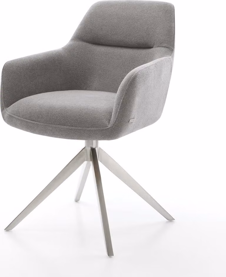 DELIFE Sedia girevole Pejo-Flex tessuto strutturato grigio morbido telaio trasversale ampio acciaio inox girevole a 360° nucleo a molle tascabili
