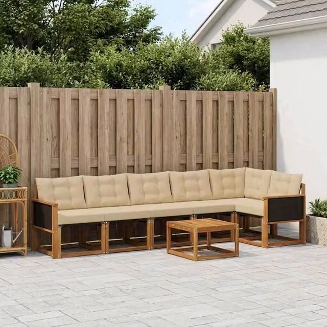 Set di divani da esterno 7 pz Naturale e Beige 3381993