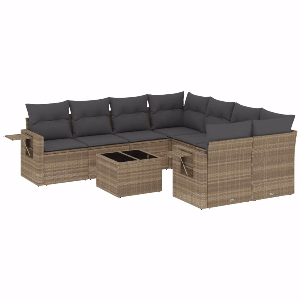 Set Divano da Giardino 9pz con Cuscini Grigio Chiaro Polyrattan
