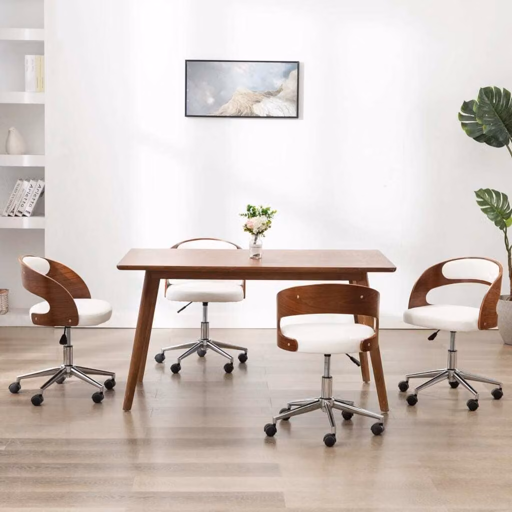 Sedie da pranzo girevoli 4 pz. Legno curvo bianco e Similcuoio