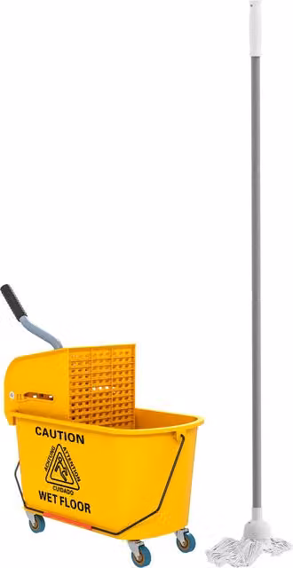 Secchio Lavapavimenti Professionale HOMCOM con Mocio, Strizzatore e Ruote, Giallo, L/P/H: 45 x 26.5 x 70 cm – 1