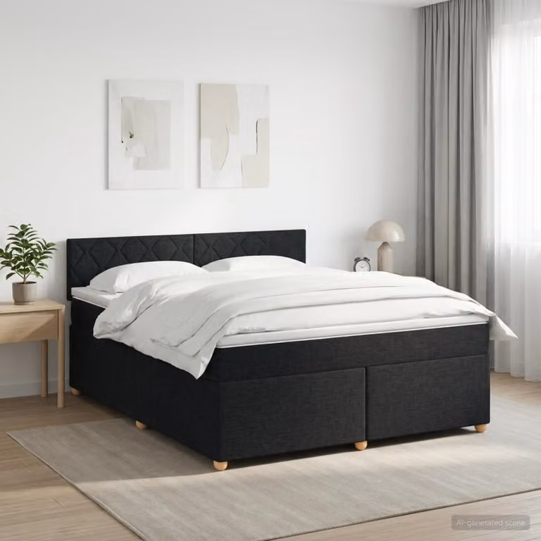 Letto box spring con materasso ibrido vidaXL in tessuto nero L: 180 cm, P: 200 cm