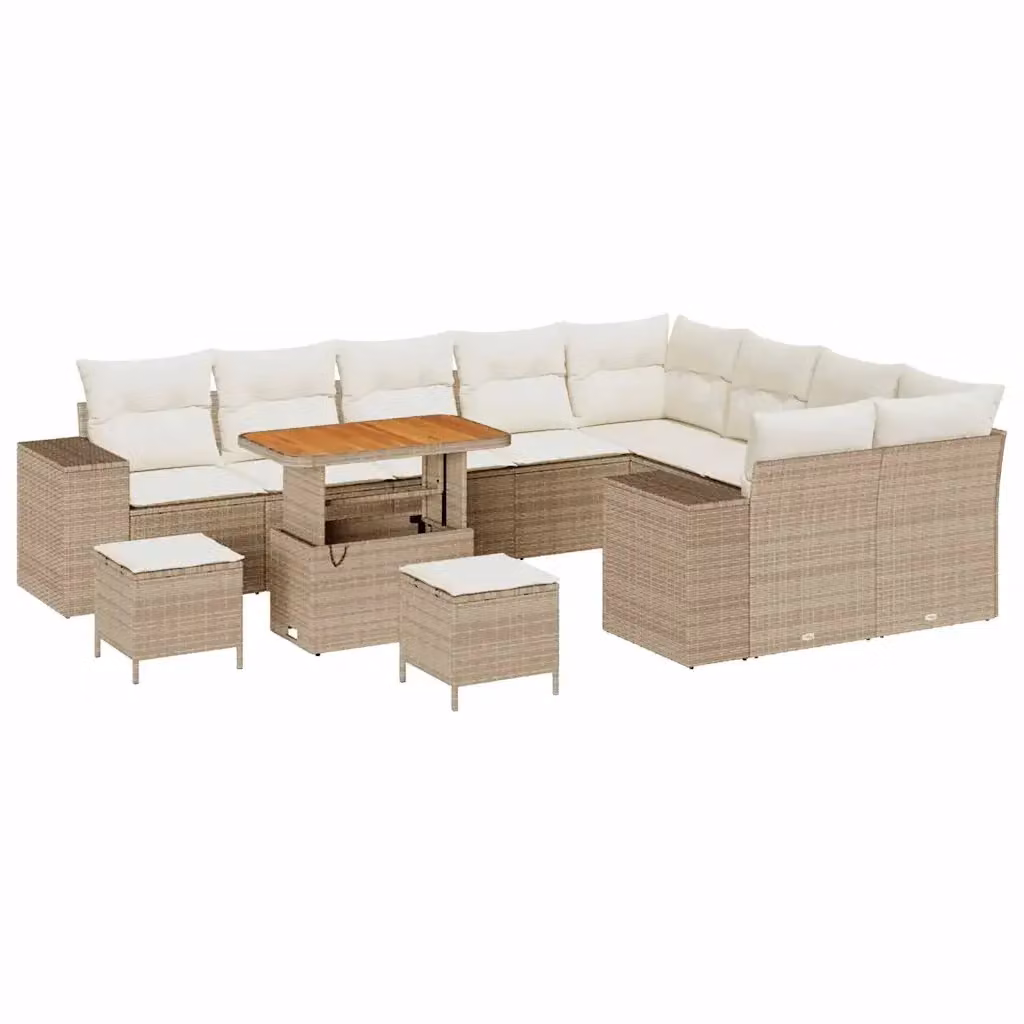 Set Divano da Giardino a L vidaXL da 12 pezzi in Polyrattan Beige con Cuscini e Tavolino – 2