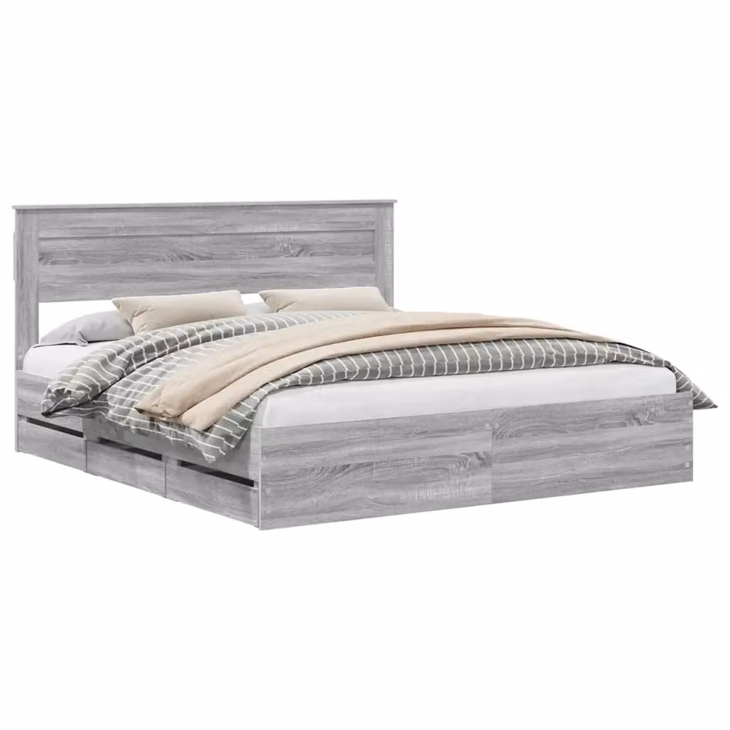 Struttura del letto con cassetto vidaXL in legno ingegnerizzato Grigio Sonoma L/P/H: 180 x 200 x 183 cm – 2