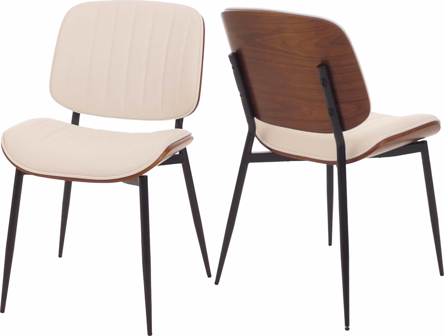 Set di 2 sedie da pranzo HWC-O44, sedie per cucina, materiale composito effetto legno, rivestimento in ecopelle, finitura noce, colore bianco
