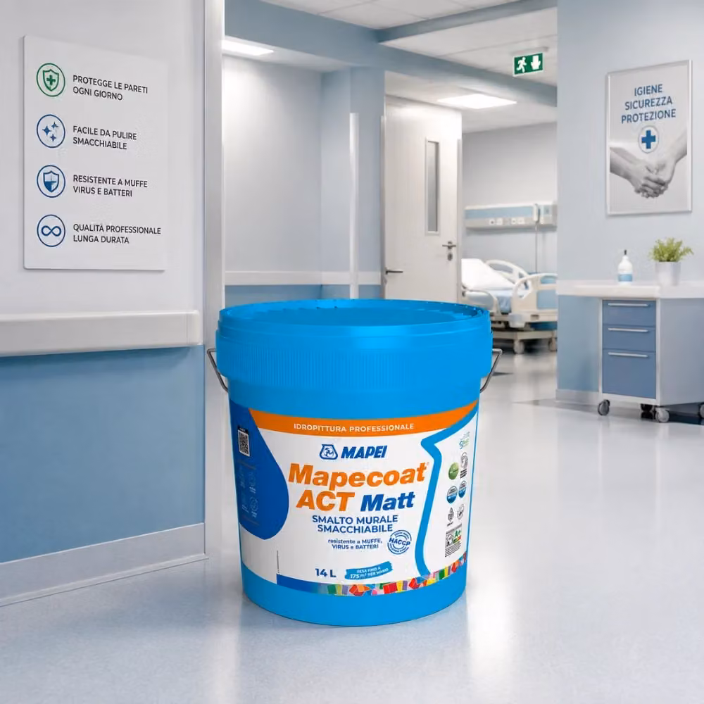 Mapei Mapecoat Act Matt Smalto Murale per Interni, Bianco, Anti Muffa, 14 l – 2