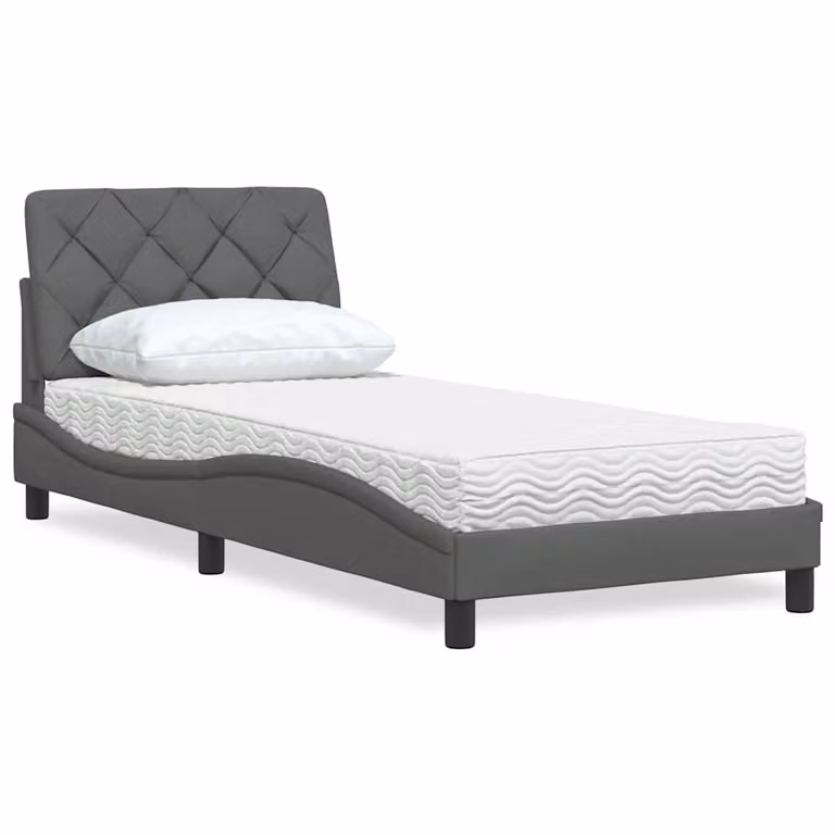 Letto con Materasso vidaXL in Tessuto Grigio e Bianco, L/P/H: 90 x 190 cm