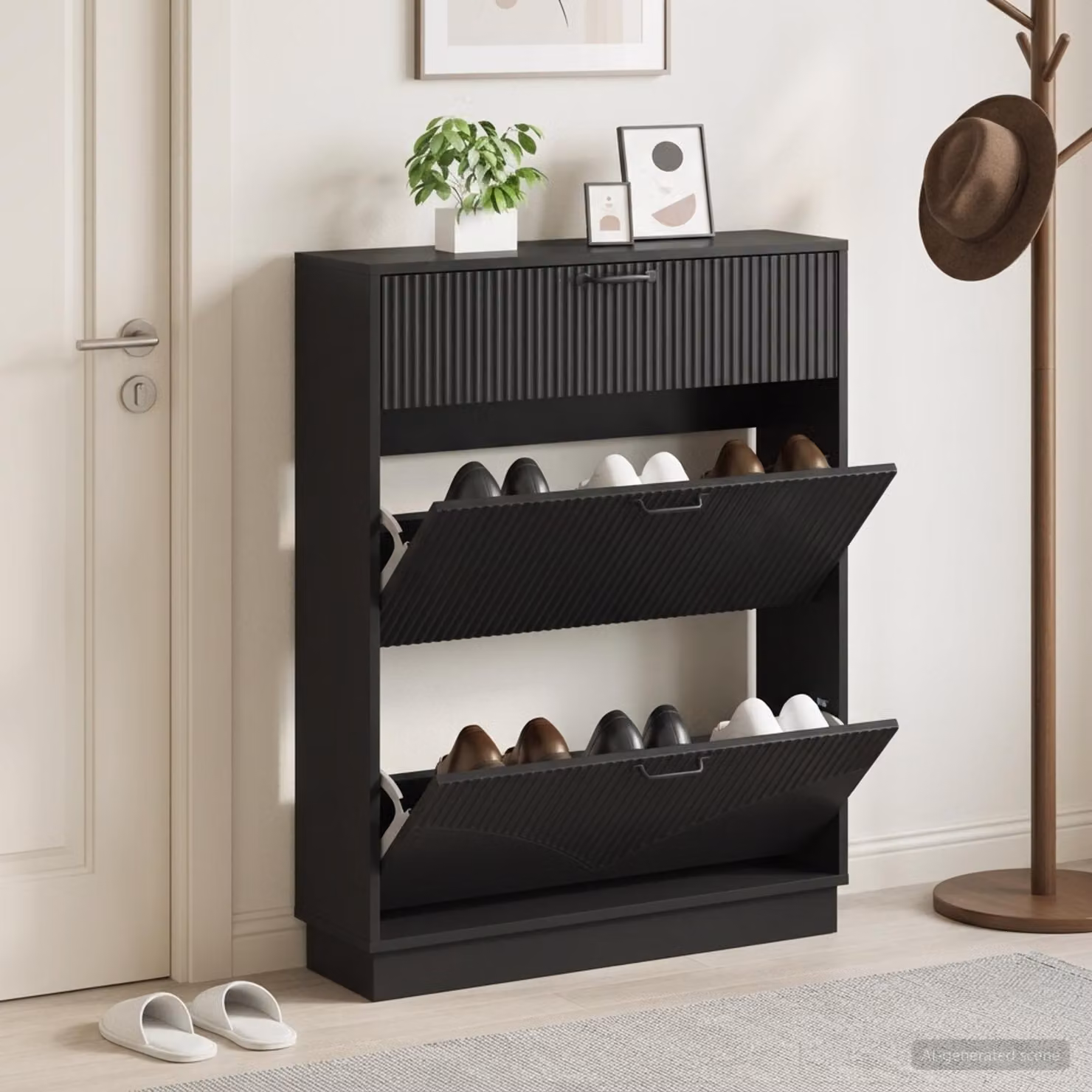 Mobile porta scarpe vidaXL HOORN nero L 78 cm, P 24 cm, H 100 cm in legno ingegnerizzato e metallo