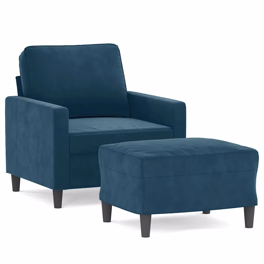 Poltrona con Poggiapiedi vidaXL in Velluto Blu con Design Moderno per Soggiorno – 2