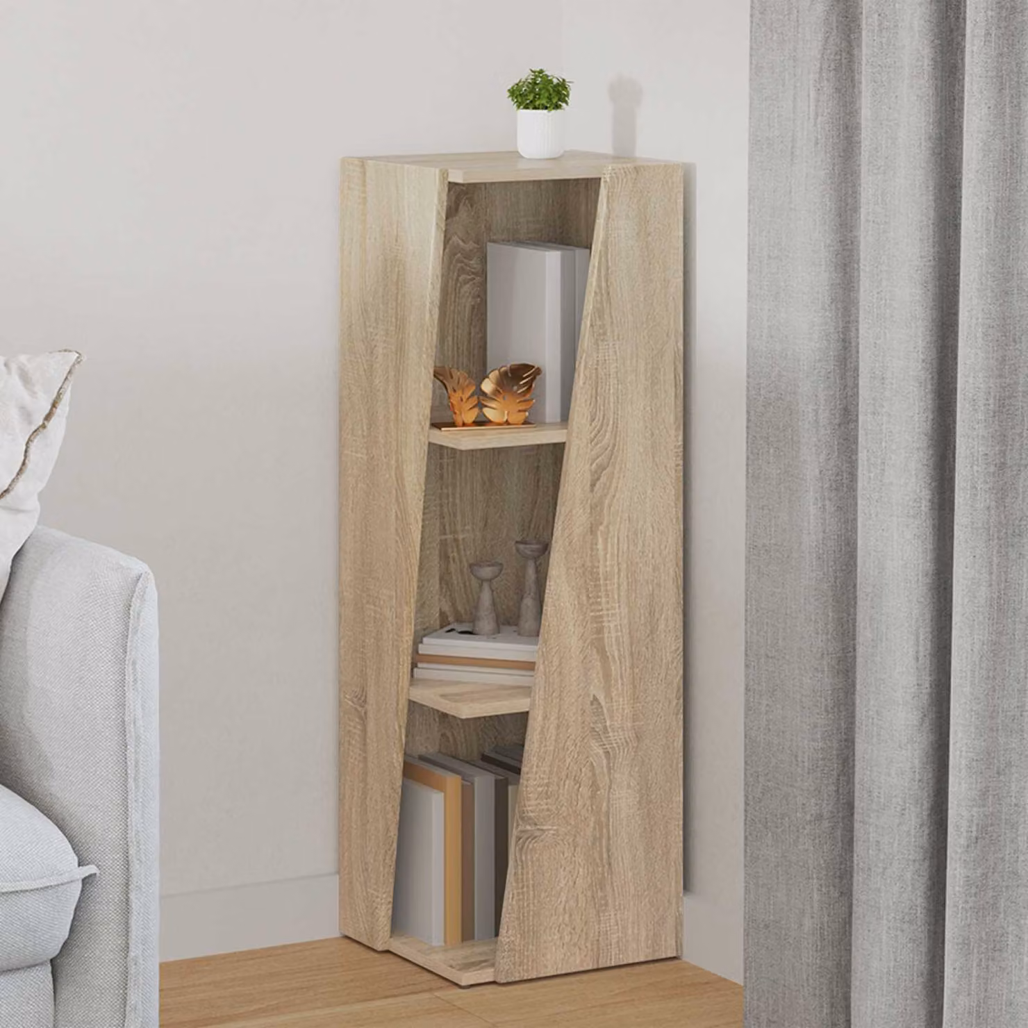 vidaXL Mensola laterale d'angolo in legno ingegnerizzato, marrone e beige, H 100,5 x L 33 x P 32 cm