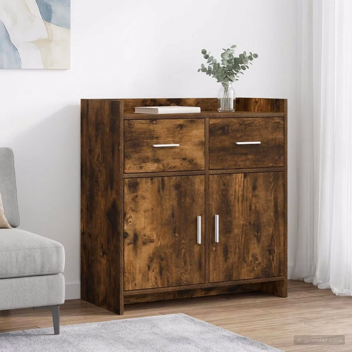 Credenza moderna vidaXL in legno ingegnerizzato e metallo, colore marrone, L 75 x P 36 x H 80 cm
