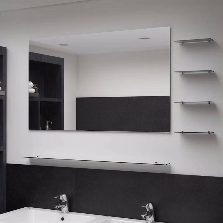 Specchio da parete vidaXL con 5 mensole, design minimalista rettangolare, Argento, L: 100 cm, H: 60 cm