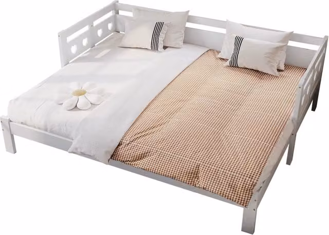 Letto da giorno 90×190 cm; 2 posti; forma cuore; senza materasso; in legno bianco