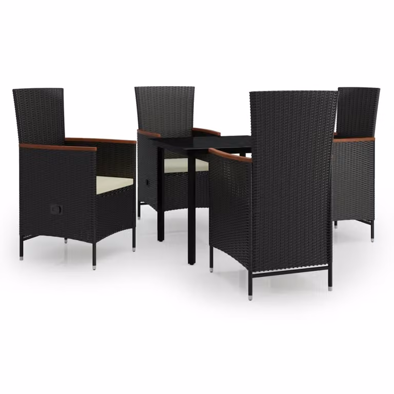 Set da Pranzo da Giardino 5 pz con Cuscini Nero