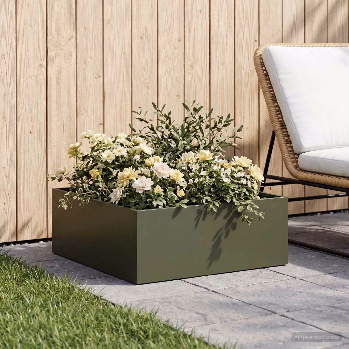 Vaso da giardino vidaXL in metallo Verde, L: 60 cm, P: 60 cm, H: 20 cm
