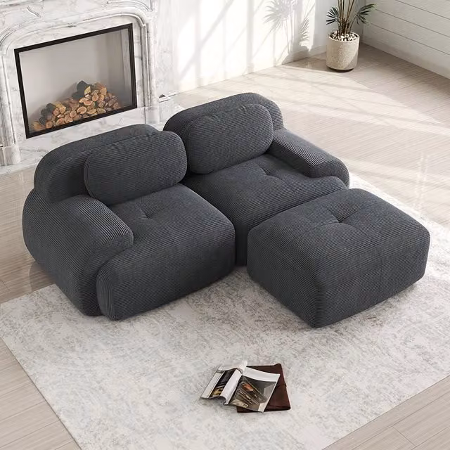 Divano angolare 82" velluto morbido - Xylo - Modulare, senza montaggio, imbottitura elastica, grigio